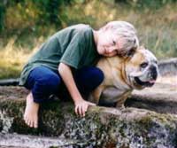 bulldog and child
